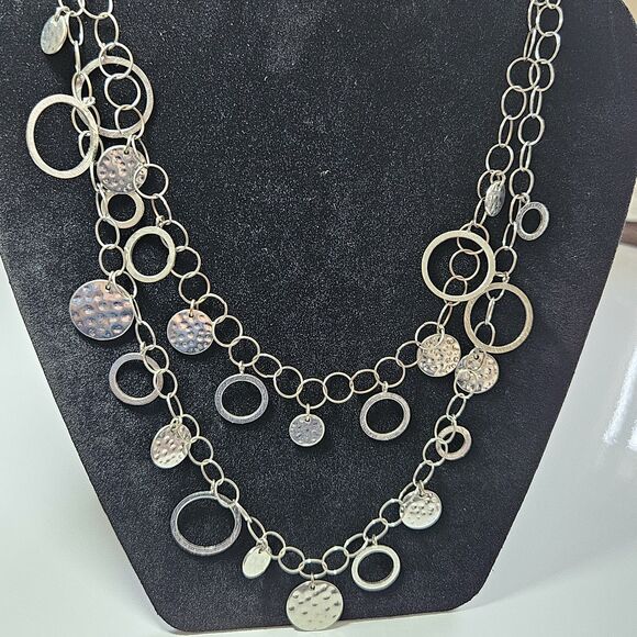 **Sale** Loft Silver Tone Layered Circle Necklace 21 To 24" - Picture 4 of 12